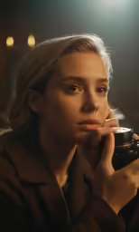 a woman with long hair drinking a beverage