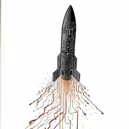 a space rocket is falling down into the air