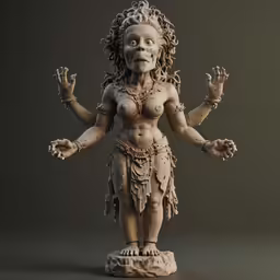 a stone statue of a woman standing with her arms up