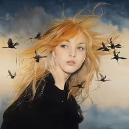 an artistic photo with many birds in the background