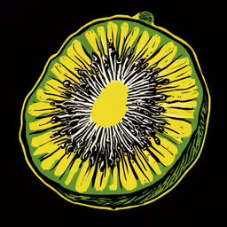 the face of a kiwi is painted with black and yellow ink