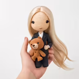 a doll with long blond hair is posed next to a stuffed teddy bear