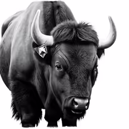 a bull with horns and a star studded collar