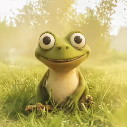 a frog on the grass with big eyes