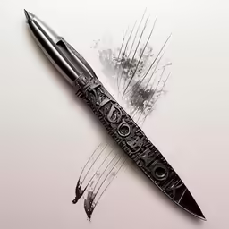 a pen with a black handle on top of it