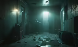 an empty room with a person standing in the doorway