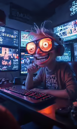 a man looking through a pair of eyes on a computer