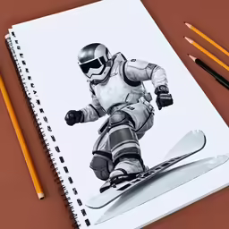 a drawing is being used as a notepad for a person snowboarding