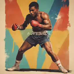 a poster depicting a boxer on colorful background