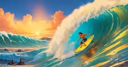a surf boarder riding the crest of a large wave in the ocean,the surfer is riding on an extremely large wave