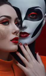 two girls in white and orange face paint