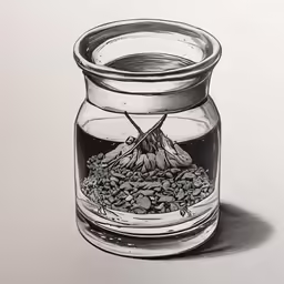 a jar of coffee with a mountain inside