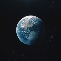 the earth from space with a sun in the distance