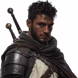 a man dressed in armor is posing for the camera