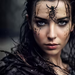 a woman with a spider on her face