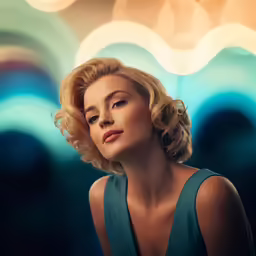 an attractive woman with blonde hair in a dark background