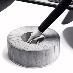 person grabbing something from a pedestal that has been built in to the ground