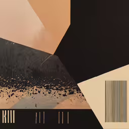 art work with large black and brown squares and lines,a large abstract painting with multiple stripes on it