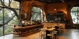 there is a large window in the corner of this restaurant