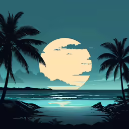 this is an illustration of the ocean and some palm trees