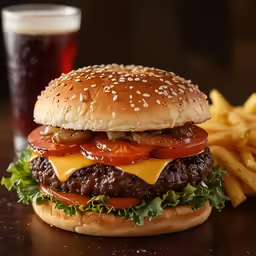 burger and fries sitting on a table