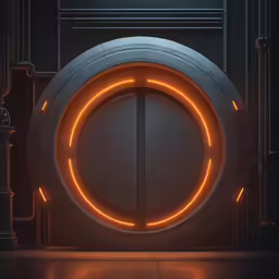 a door in a large room with lights around it