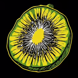 an illustration of a kiwi with a black background