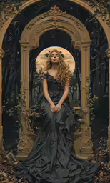 a painting with the image of a woman sitting on a chair
