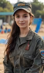 a girl in uniform poses for the camera