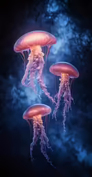 several jellyfish are floating in the ocean