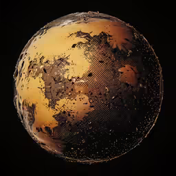 a planet is shown with dark spots on the surface