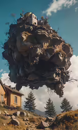 an unusual building made of rocks sits atop a mountain
