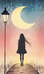 a person is walking down a pier at night