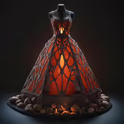a vase with lights is on top of rocks