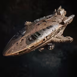 a model of a spaceship with rust on the floor