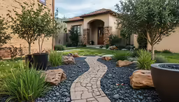 a house that has gravel in front of it
