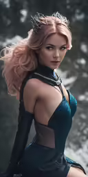 a sexy woman in a short dress with a crown on her head