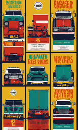 a large poster has six different images of trucks,four different color variations of the classic american trucks poster