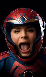 a young person wearing a spiderman costume and mask
