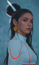 the beautiful lady is standing under water wearing a yellow necklace
