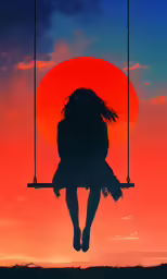 a woman sitting on a swing under a sun