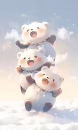 a group of four stuffed animals sitting next to each other