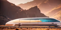 this sleek looking car is parked in the middle of the desert,an image of a futuristic car that appears to be in a mountain