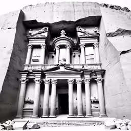 an old church with columns in front of it