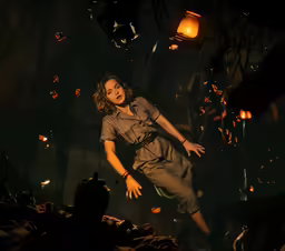 the woman is balancing on her hands over the bed