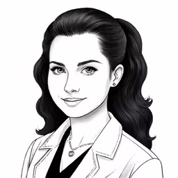 a drawing of a woman in black and white