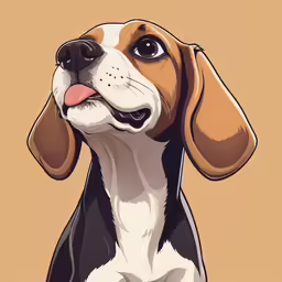 a cartoonized beagle puppy is shown with its tongue out