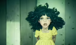 a young girl with an intense look on her face