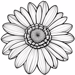 a simple black and white flower,a sunflower with intricate lines drawn around the center