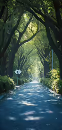a street has a row of trees on both sides